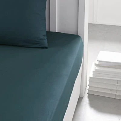 Image de TODAY Essential Drap Housse 160X200 cm 2 Personnes 100% Coton Uni, Paon