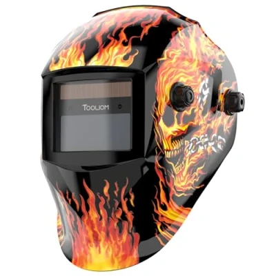 Image de TOOLIOM Casque de soudage à couleur véritable Masque auto obscurcissant avec une gamme d&#039;ombres 9 13 Capuchon alimentation solaire Style crâne flamboyant pour TIG MIG ARC