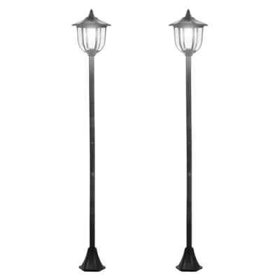 Image de Outsunny Lot de 2 luminaires extérieurs lampadaire sur pied solaire lanterne classique LED 60 Lm max. dim. 26l x 177H cm noir