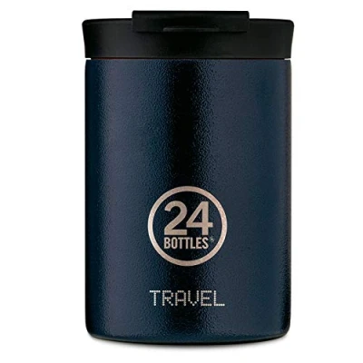Image de 24Bottles Travel 416 Gobelet en acier inoxydable Bleu foncé 350 ml Dimensions : 8 x 12,5 cm