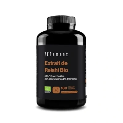 Image de Reishi BIO 12000 (Extrait 20:1) 50% de Polysaccharides, 20% Bêta glucanes et 2% Triterpènes Ganoderma lucidum 180 gélules VEGAN pour 6 mois Sans Additifs Zenement