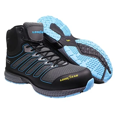 Image de Goodyear Pour des hommes Workwear Résistant à l&#039;eau Maraudeur Métal Composite Toe &amp; Midsole Sécurité au travail Bottes formateurs S3 SRC HRO, Noir/Bleu, 44 EU