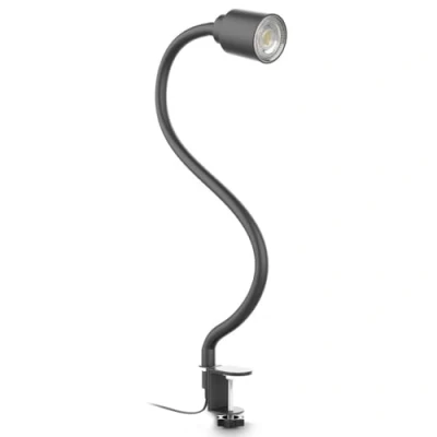 Image de B.K.Licht lampe de lecture LED, pivotante &amp; inclinable avec bras flexible, ampoule LED GU10 5W, 3000K, à pince pour bureau chevet, noir mat