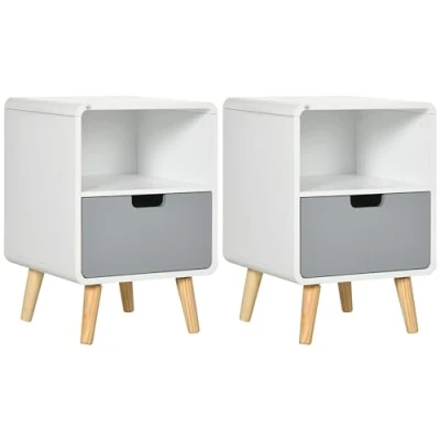 Image de HOMCOM Lot de 2 Tables Nuit Table Chevet scandinave 40L x 38l 58H cm tiroir + Niche en Bois Blanc Bleu Gris