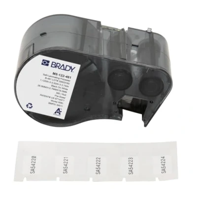 Image de Brady Étiquettes en polyester auto protégé étiqueteuses BMP51/BMP53/M511 360 imprimables adhésives Noir sur blanc, transparent (28,58 mm (l) x 12,70 (H)) M5 122 461