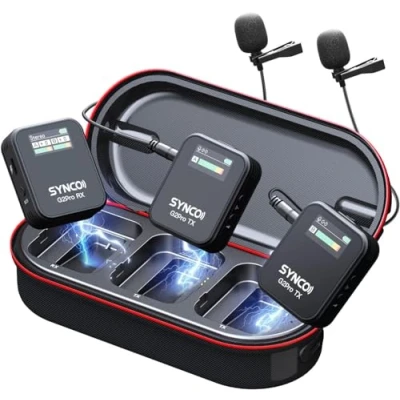 Image de SYNCO Microphone Cravate sans Fil, G2(A2) Pro 2.4GHz Double Micro 200m 8H pour Cours en igne Vlog Live Streaming Youtube Caméra Smartphone Tablette, Fil Lavalier