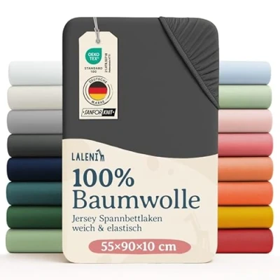 Image de Laleni Draps housses 55x90 cm en jersey Drap housse bebe certifié OEKO TEX cododo 100% coton lit parapluie pour matelas anthracite