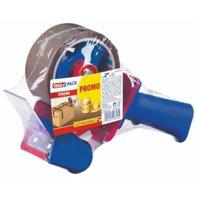 Image de tesa tesapack Strong und Handabroller im Set mit 1 Rolle geräuscharmem Paketklebeband Braun 66 m x 50 mm