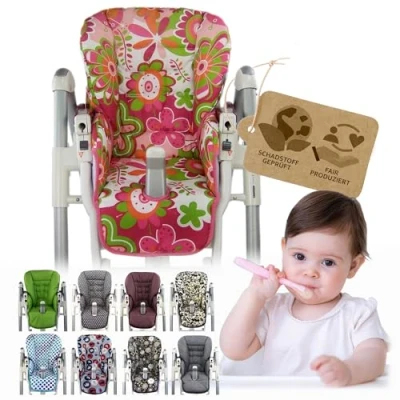 Image de Housse de coussin rechange pour chaise BAMBINIWELT Compatible avec Peg Perego Prima Pappa Diner Design (fleurs orange et rose)