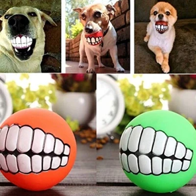 Image de 1pc Dents Balle pour Chien, Fun Pet Toy avec des De Sourire Chew Siffleur Squeaky Son Chien Puppy Jouets Les À Mâcher