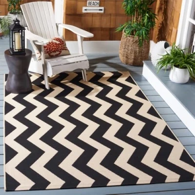 Image de Safavieh CY6244 Grand Tapis de Salon rectangulaire pour Une Utilisation en intérieur, Polypropylène, Noir/Beige, 200 X 300 cm