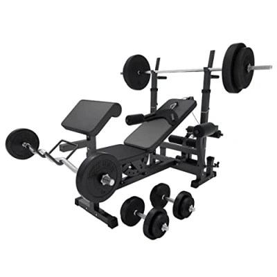 Image de GORILLA SPORTS® Banc de Musculation Set Haltères 100 kg, avec Support Barres, Barre d&#039;Haltère, Butterfly, Noir/Blanc d&#039;Haltérophilie, Multifonction, Station, Gym, Entrainement Complet