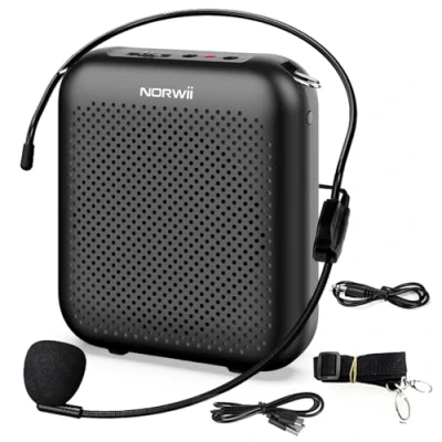 Image de NORWII S358 Amplificateur de Voix Portable 2000 mAh Rechargeable avec Micro Filaire et Tour Taille, Microphone Personnel Haut Parleur pour Enseignants Guides touristiques etc. (Noir)