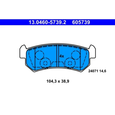 Image de ATE 13.0460 5739.2 Jeu de plaquettes frein non préparé pour indicateur d&#039;usure, contact signal d&#039;usure exclu CHEVROLET: Lacetti 5 portes