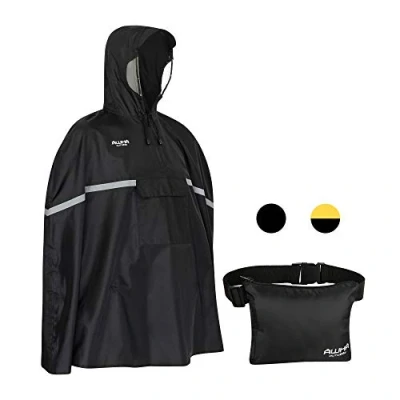 Image de AWHA Poncho Pluie de Vélo noir Imperméable Incluant une Capuche avec Côtés Transparents/Bande Réfléchissante/Homme et Femme/Veste Conçue pour le Cyclisme