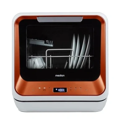 Image de MEDION Mini lave vaisselle DWT20 (lave de table, vaisselle, 2 couverts, fonctionne avec/sans raccordement à l&#039;eau, 6 programmes nettoyage, biberons, départ différé, pose libre) argen