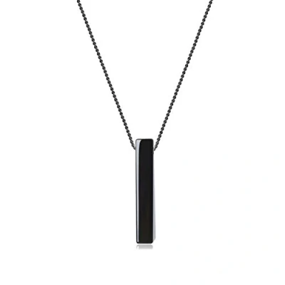 Image de COAI Pendentif Barre Collier Acier Inoxydable Chaîne Noire Pierres Véritables Obsidienne Unisexe