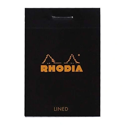 Image de RHODIA 106009C Bloc Notes Agrafé N10 Black Ligné 5,2 x 7,5 cm 80 Feuillets Détachables Papier Clairefontaine Blanc g/m² Couverture en Carte Enduite Souple, Résistante et Imperméable