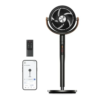 Image de Dreo Smart Ventilateur sur Pied 25dB Silencieux, Flux d&#039;air 7.5 m/s, Portée de 30 m, Oscillation à 120 + 105, avec Télécommande, 6 Modes, 8 Vitesses, Minuterie 12 h, Compatible Alexa, Noir