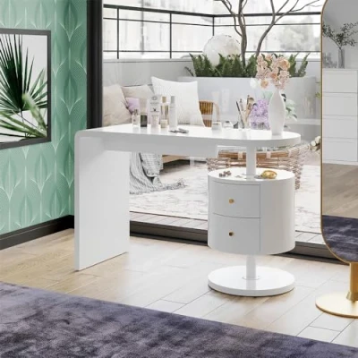 Image de Vicco Coiffeuse Lara, Blanc Haute Brillance, 120 cm avec 2 tiroirs