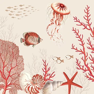 Image de Lot de 20 serviettes table Poissons Méduses Étoile mer Algues Océan Décoration Découpage Technique serviette 33 x cm