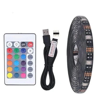 Image de Lumière de bande LED USB RGB,5M 30leds/m noir 5V 5050 RGB Couleur Light avec télécommande 24Key pour l&#039;éclairage fond TV,Cuisine éclairage décorative Strip (non étanche)