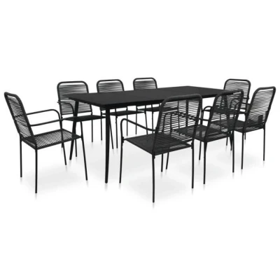 Image de Mobilier à dîner VIDAXL Ensemble 9 pcs Corde en coton Acier enduit de poudre Noir