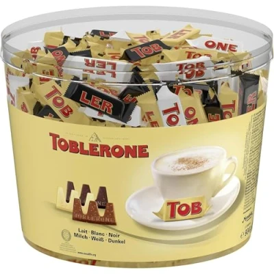 Image de Toblerone Assortiment de 3 mini : Chocolat au Lait, Noir, Blanc Tubo 113 barres x 904 g