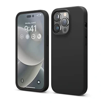 Image de elago Coque Silicone Liquide Compatible avec iPhone 14 Pro Étui (6.1), Premium, Housse Protection Complète Case Antichoc à 4 Structure, Microfibre Douce Empêche Rayures (Noir)