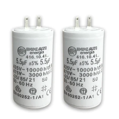 Image de Lot de 2 Condensateurs 5,5 uF pour réparation volet roulant SOMFY, SIMU. Condensateur cylindriques à cosses Faston 2,8 spécial remplacement moteur 20Nm volet.