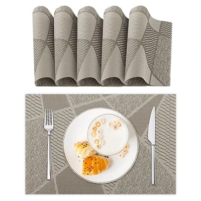 Image de Lumaca Lot de 6 Sets Table Lavables, Set en 70% PVC et 30% Polyester, Nettoyage Facile, Antidérapant, Résistant à la Chaleur, pour Cuisine,Marron