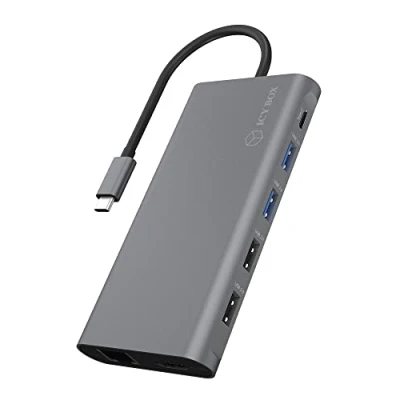 Image de ICY BOX Station d&#039;accueil USB C (12 en 1) avec 2x HDMI &amp; 1x DP, Docking pour Ordinateur Portable (Gigabit Ethernet, 4 Ports 3.0, PD 100W), IB DK4050 CPD