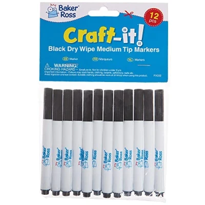 Image de Baker Ross Stylo Effacable Enfant Lot de 12, Feutres Effacables Tableau Blanc (FX332)