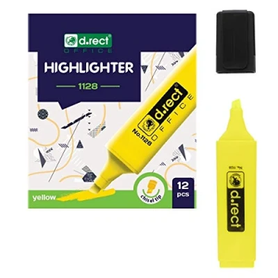 Image de D.RECT 1128 Lot de 12 surligneurs avec pointe biseautée jaune