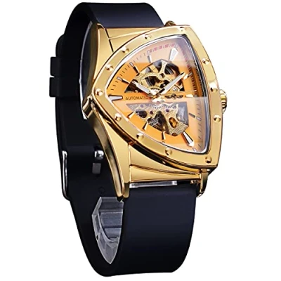 Image de FORSINING montre squelette pour homme, mécanique automatique avec cadran triangulaire, lumineuse à remontage automatique, bracelet en acier inoxydable ou silicone souple,