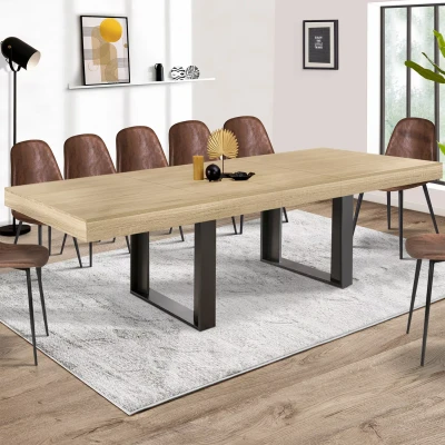 Image de Table à manger extensible rectangle PHOENIX 10 12 personnes bois et noir 200 300 cm