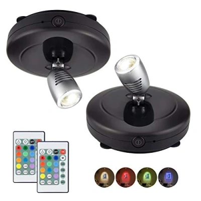 Image de HONWELL Projecteur LED sans fil à piles avec télécommande, éclairage de jeu fléchettes Lampe d&#039;accent pour photos rotatives escalier cuisine peinture miroir,2 pièces, noir