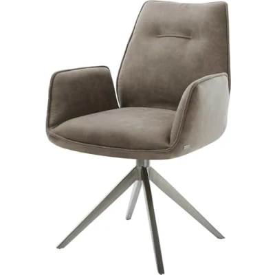 Image de Chaise pivotante Zoa Flex microvelours taupe vintage pied croisé large grafiete pivotement sur 360 fonction bascule ressorts ensachés