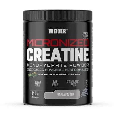 Image de Weider Micronized Creatine Monohydrate Powder (310g) Goût Neutre. 99% de Créatine 200 Mesh avec AstraGin, Sans Sucre, Graisse, Stimulant, Vegan, Augmente la Performance Physique