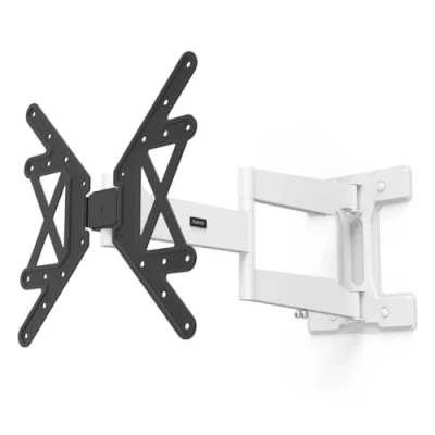 Image de Hama Support Mural TV Orientable Inclinable Extensible Extra Long Garantie 10 ANS (TV 32&quot; à 65&quot;, 165cm 50kg max, Inclinaison 12/+3 , Rotation 180, VESA 400x400 Chevilles Fischer) Blanx &amp; Noir