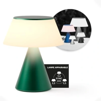 Image de Lexon lampe de chevet LED LUMA L, Grande table sans fil tactile avec variateur d&#039;intensité et synchronisation multi lampes, 9 couleurs lumière rechargeable Vert Sombre