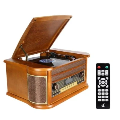 Image de Tourne Disque 9 en 1 Dab Platine Vinyle avec Bluetooth, CD, Cassette, Radio FM, USB, télécommande