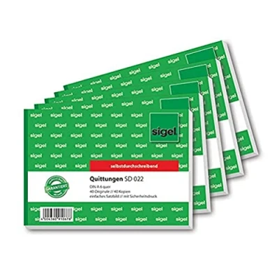 Image de SIGEL SD022 Lot de 5 blocs reçus autocopiants Format A6 paysage 2 x 40 feuilles