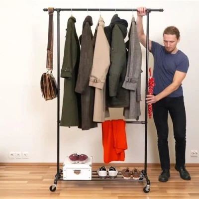 Image de Tatkraft Drago Portant à vêtements, avec 2 Barres Ajustables, Robuste, métal, jusqu&#039;à 110 kg, roulettes, Noir