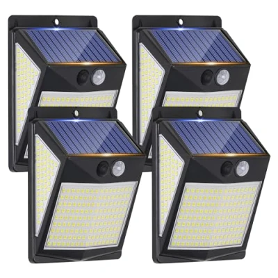Image de lampes solaires d&#039;extérieur, 238 à LED et 3 modes de détection mouvement, grand angle 270 , IP65, lampe murale solaire étanche (lot 4)