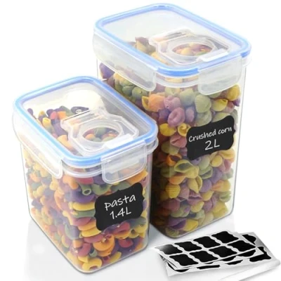 Image de Ordeluxe Lot de 2 bocaux rangement avec couvercle, hermétiques, boîte rangement, organiseur cuisine, en plastique sans BPA, récipients pour aliments