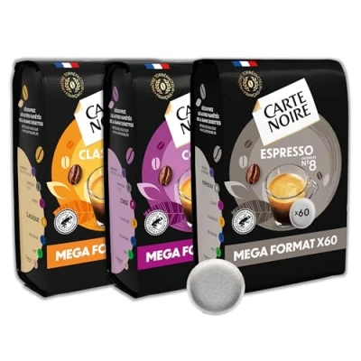 Image de CARTE NOIRE Café en Dosettes Souples Assortiment Classique N5/Corsé N7/Espresso N8 certifié Rainforest Alliance 3 Paquets de 60 Compatibles Senseo (180 dosettes)