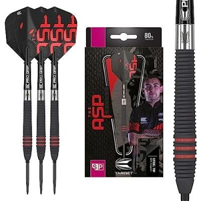 Image de Target Darts Nathan Aspinall The Asp Noir 22G 80% Tungstène Swiss Point Acier Fléchettes à Pointe Set