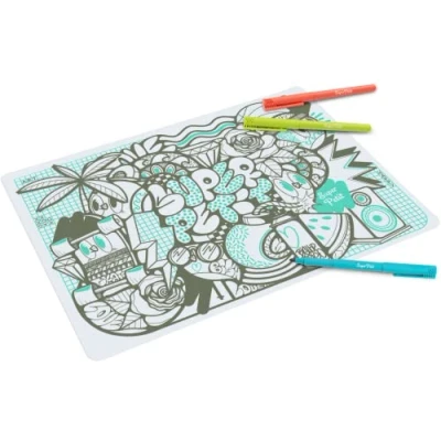 Image de SUPER PETIT pour Enfant et Ado coloriage street art effacable reutilisable 3 Feutres Bleu,vert, orange effaçables Inclus Protège Bureau 40x30 cm