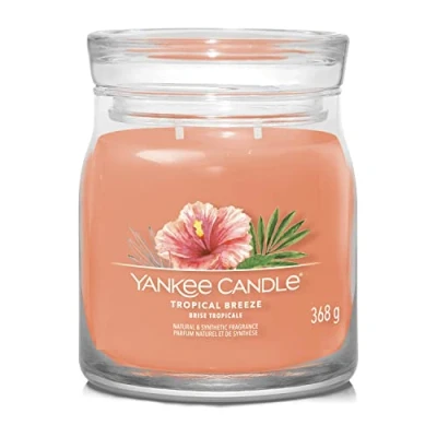 Image de Yankee Candle Bougie parfumée Signature Brise tropicale épicée en pot moyen avec double mèche à combustion longue cire de soja Cadeau parfait pour femme (1630019E)